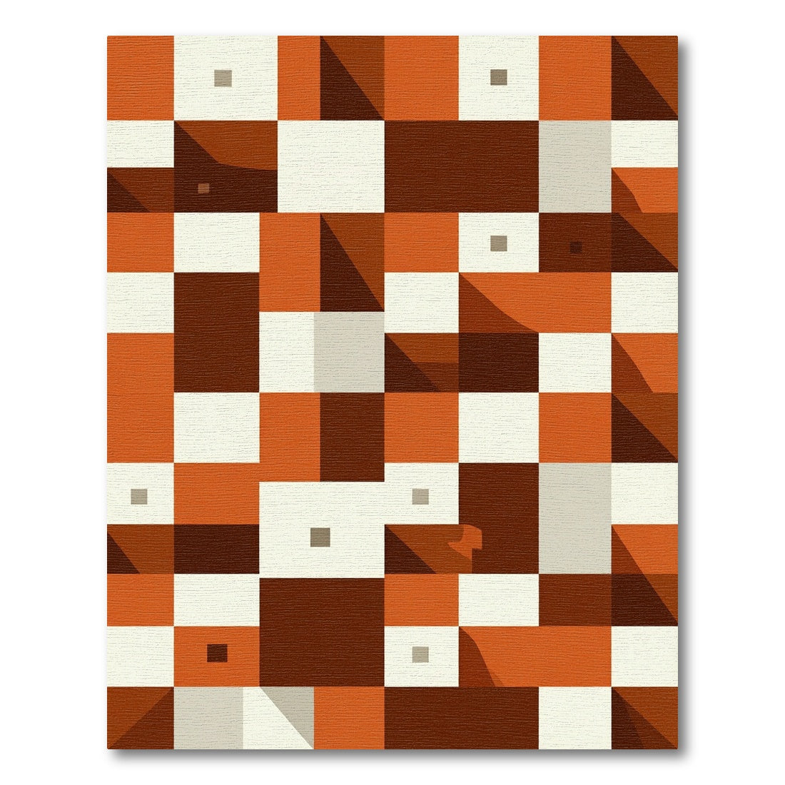 Mid Century Terracotta Geometric Block Rug