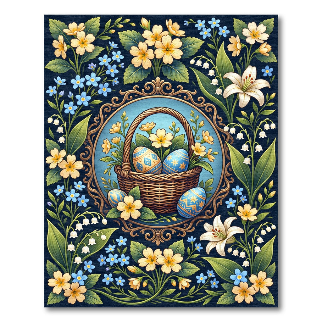 Floral Easter Basket Botanical Blue Rug