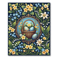 Floral Easter Basket Botanical Blue Rug