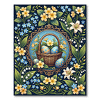 Floral Easter Basket Botanical Blue Rug