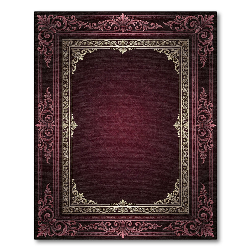 Ornate Crimson Baroque Filigree Frame Rug