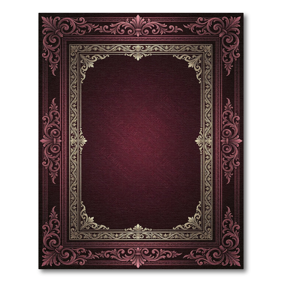 Ornate Crimson Baroque Filigree Frame Rug