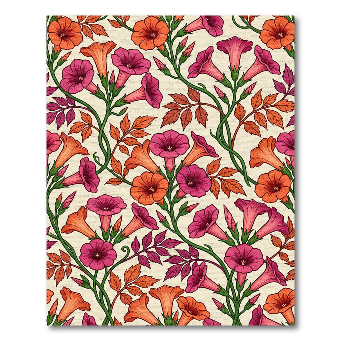 Vibrant Orange and Magenta Trumpet Vine Rug