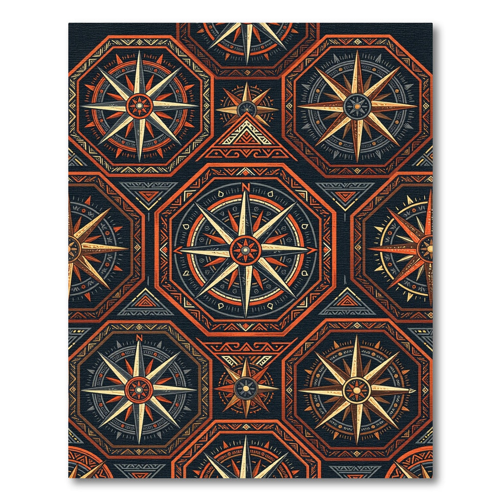 Ancient Compass Rose Medallion Accent Rug