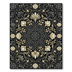 Elegant Gold Black Floral Medallion Rug