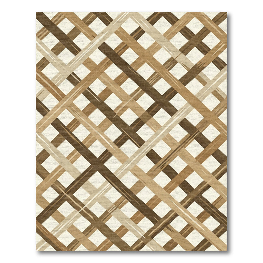 Earthy Brown Diagonal Lattice Plaid Rug