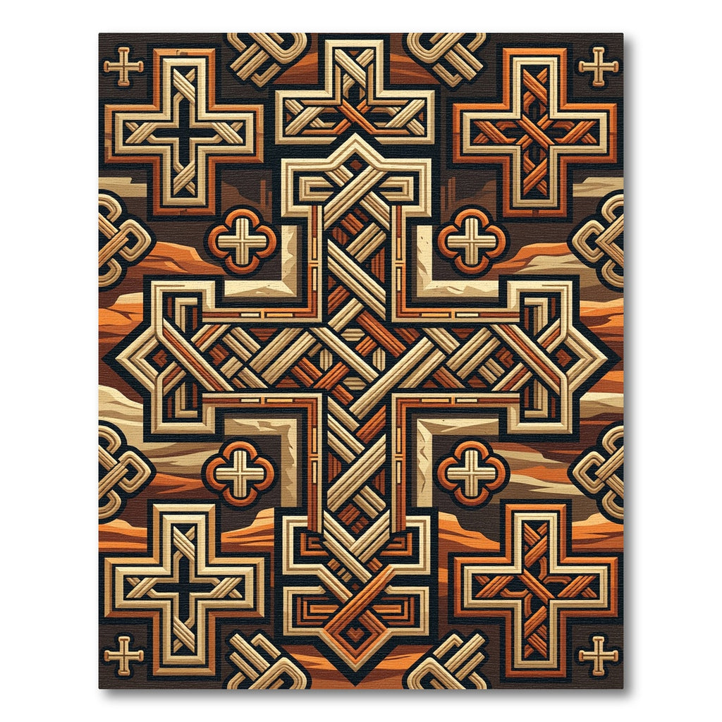 Geometric Celtic Cross Earth Tone Tapestry Rug