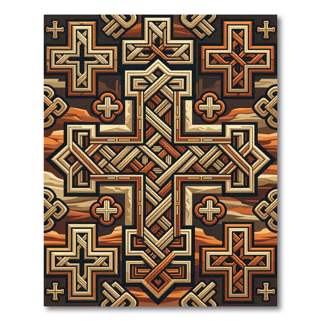 Geometric Celtic Cross Earth Tone Tapestry Rug