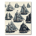 Illustrative Monochrome Sailing Ship Navy Artwork Rug