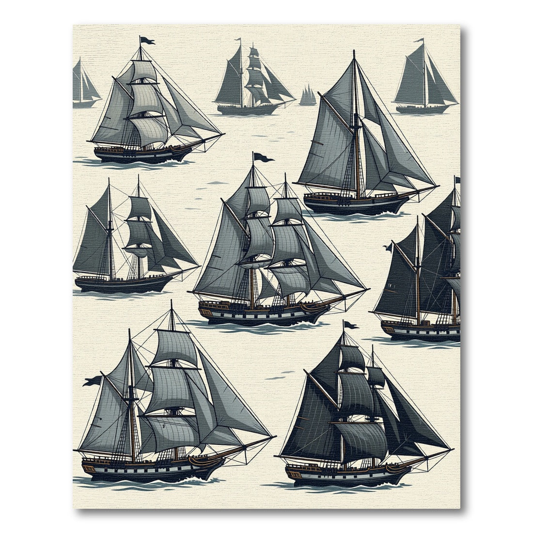 Illustrative Monochrome Sailing Ship Navy Artwork Rug