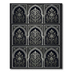 Intricate Black White Archway Floral Rug
