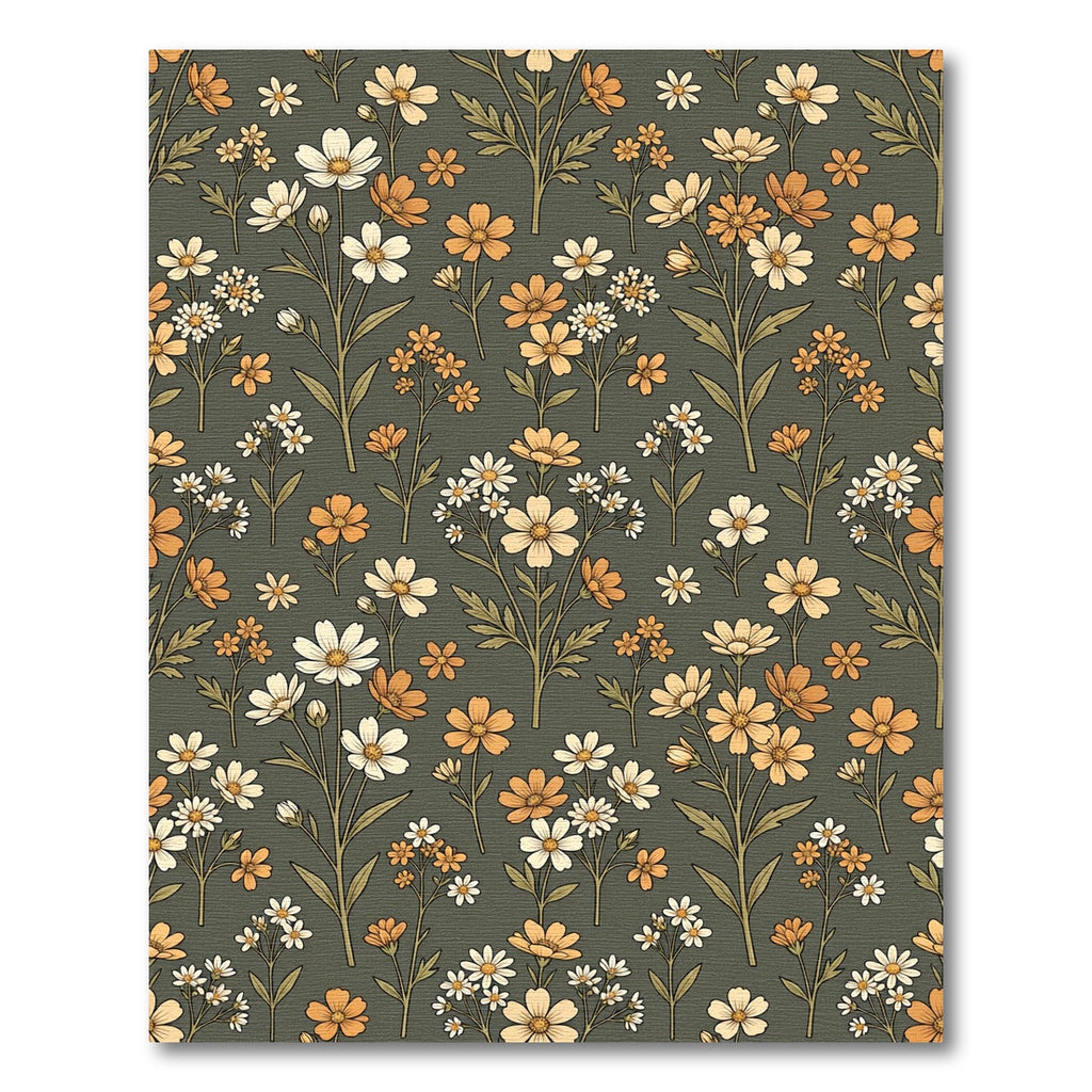 Cream Orange Meadow Wildflower Arrangement Rug
