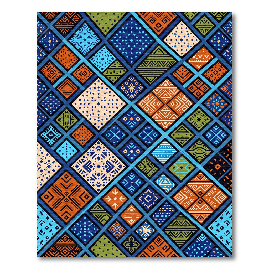 Vibrant Multicolored Geometric Afrocentric Diamond Grid Rug
