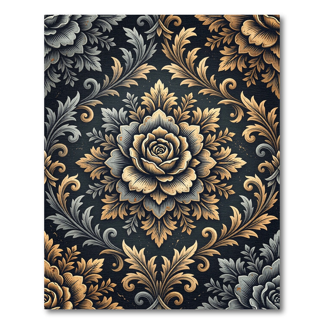 Elegant Gold and Silver Floral Medallion Rug