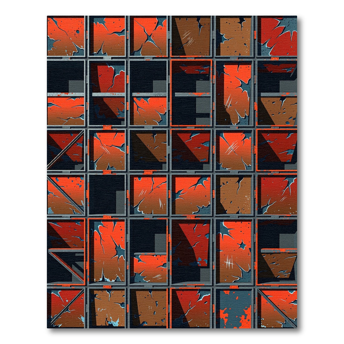 Industrial Orange Cracked Grid Rug