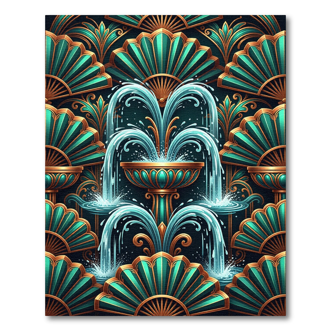 Emerald Teal Fan Fountain Rug