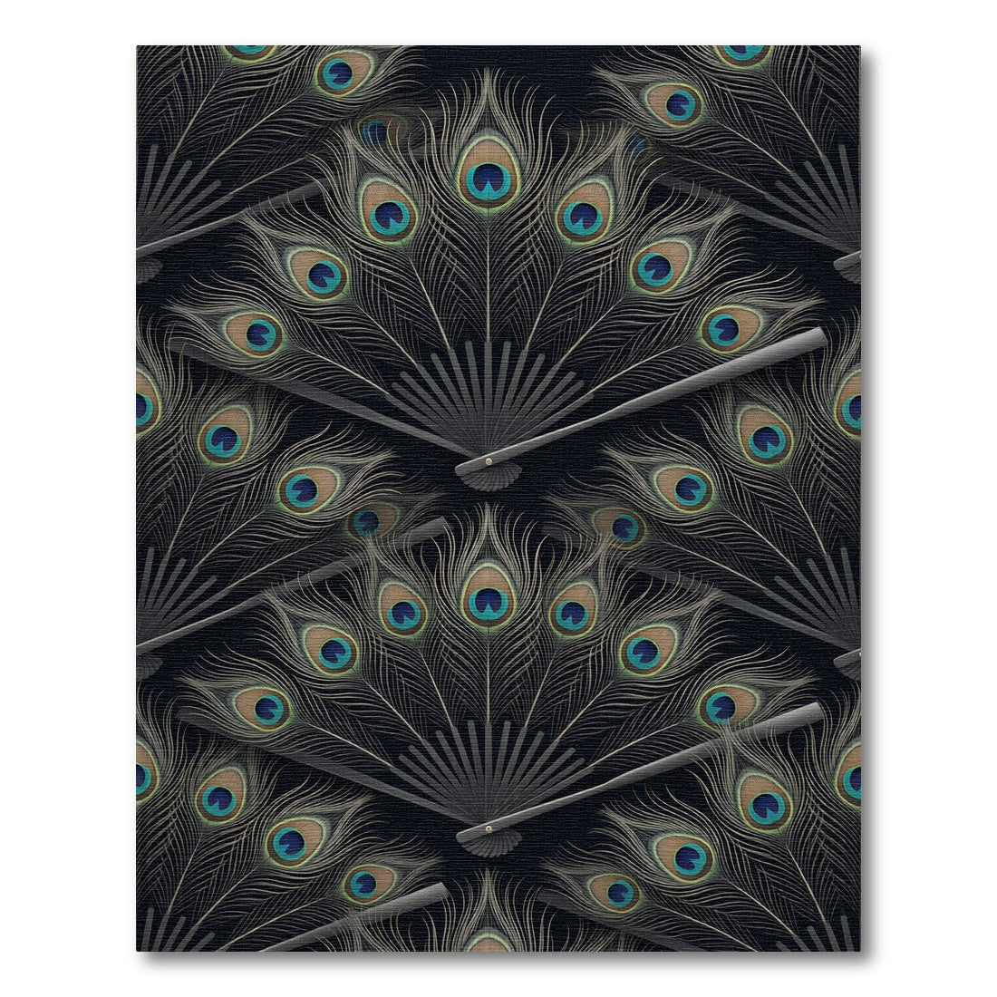 Black Peacock Feather Fan Repeating Rug