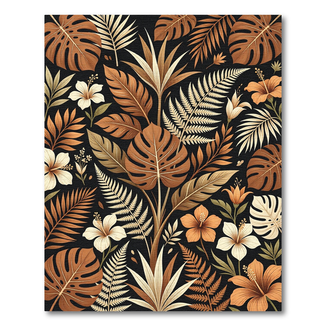 Tropical Earth Tone Botanical Leaves Rug