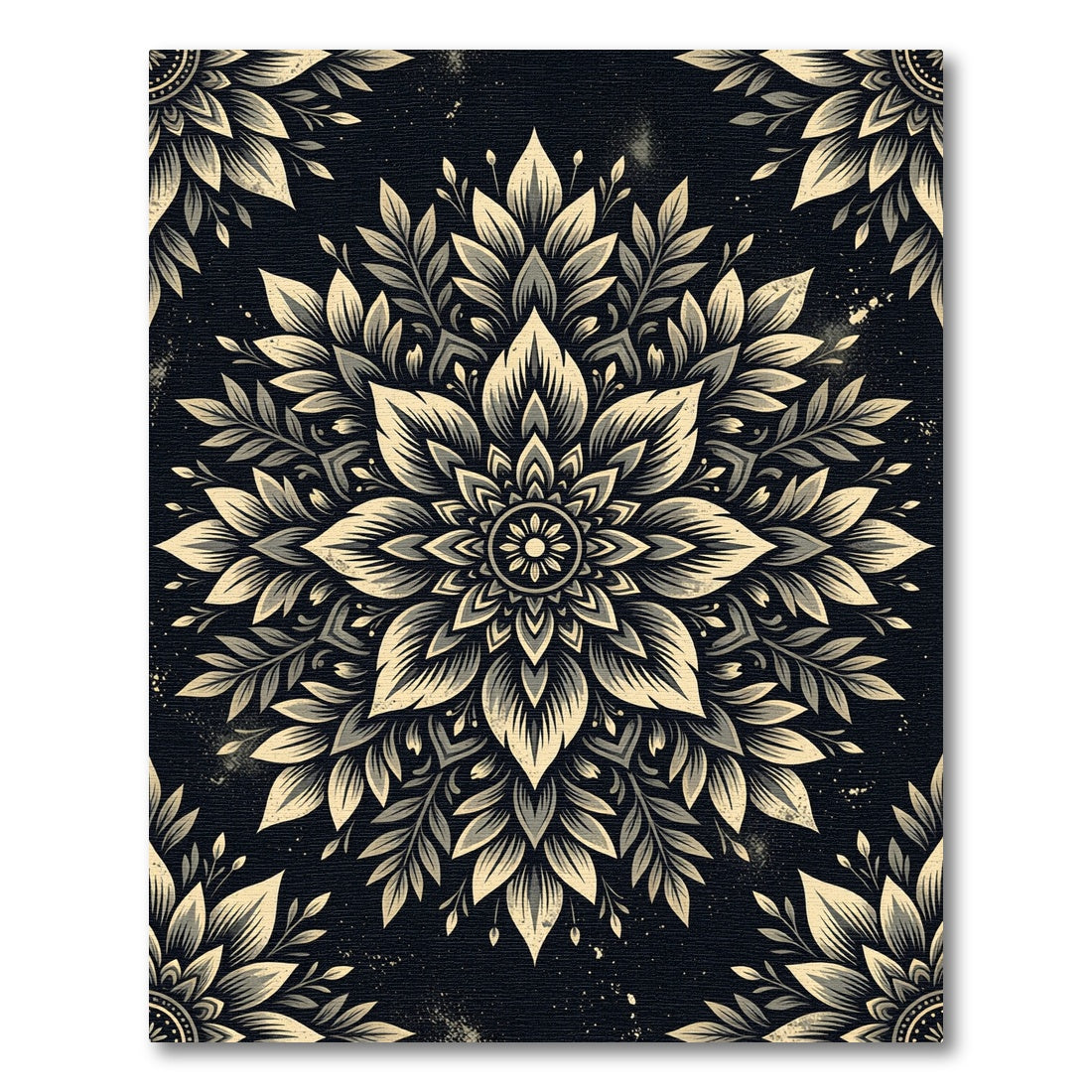 Elegant Monochrome Floral Mandala Medallion Rug