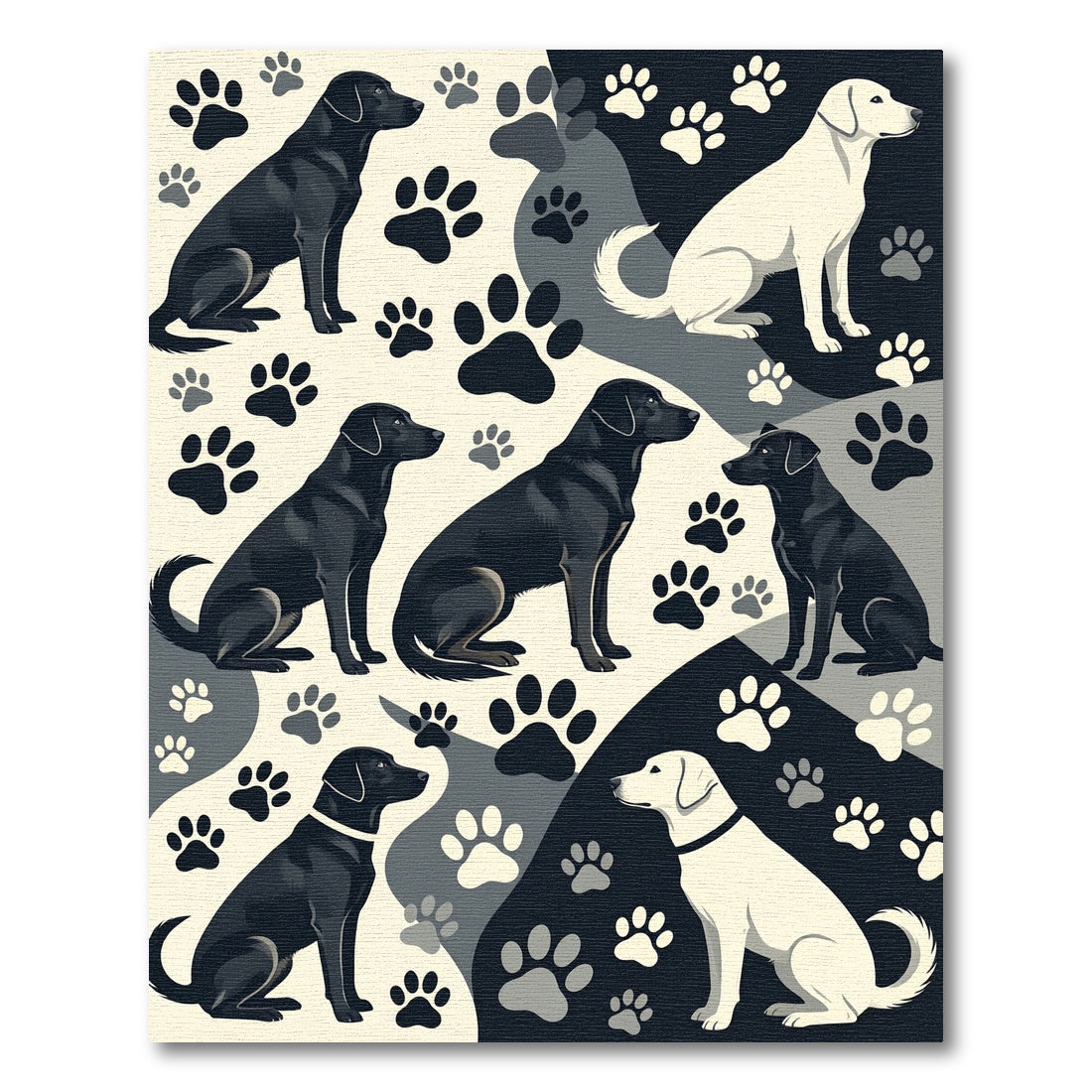 Monochrome Labrador Dog Paw Silhouette Art Rug