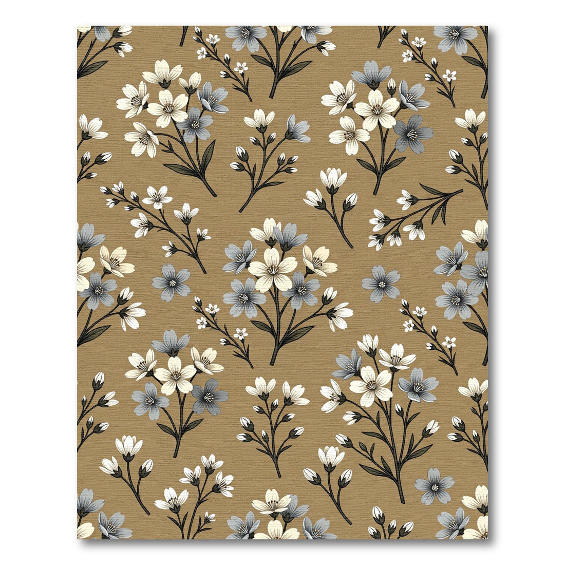 Brown White Gray Floral Sprig Arrangement Rug
