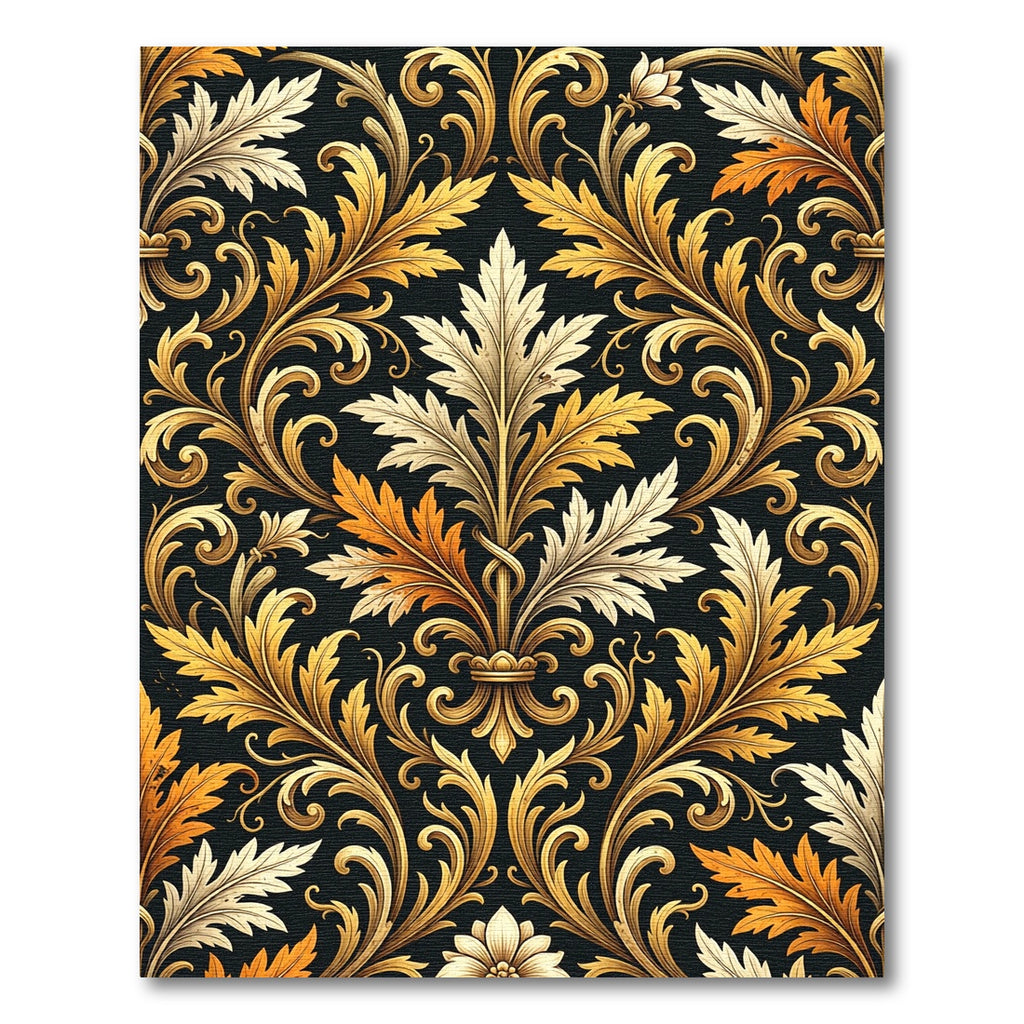 Elegant Gold Acanthus Leaf Damask Rug