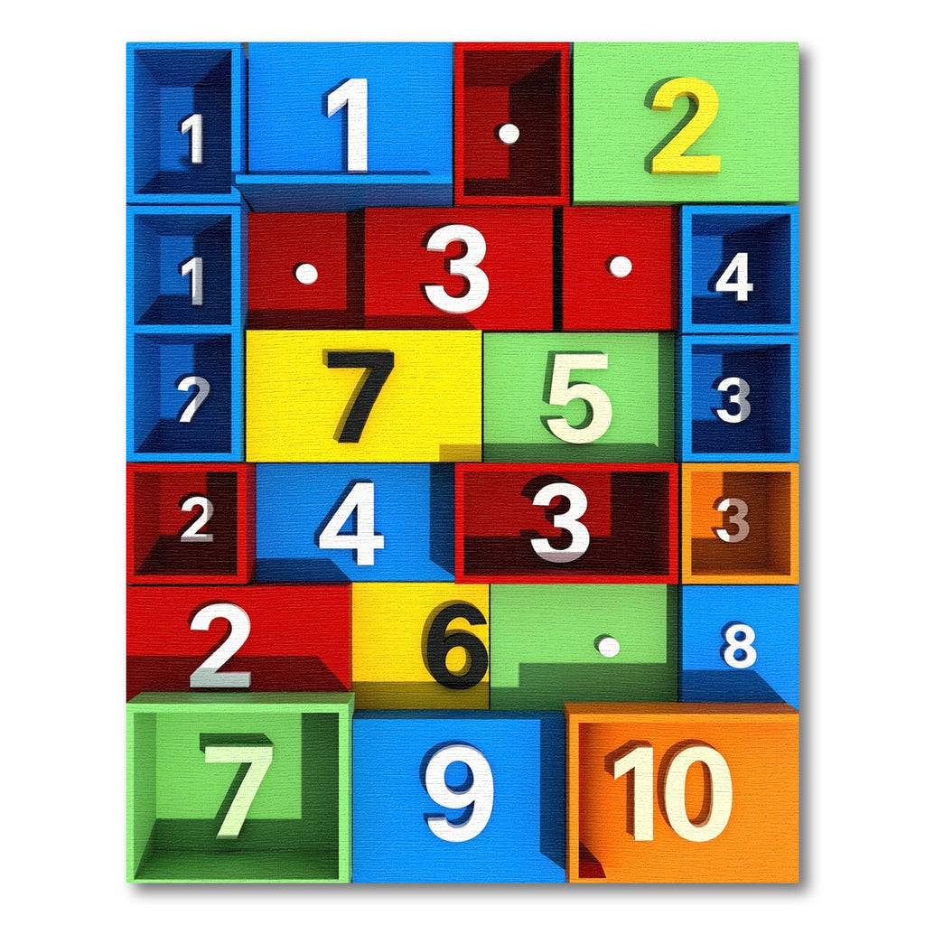 Vibrant Multicolored Geometric Number Box Grid Rug