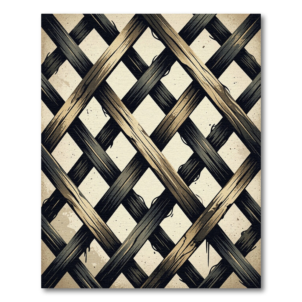 Rustic Charcoal Lattice Overlaid Wood Grid Rug