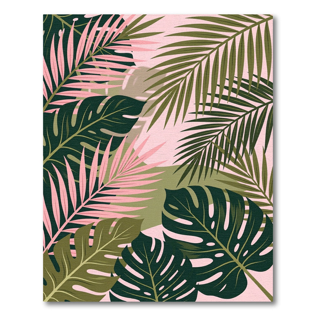 Lush Pink and Olive Tropical Foliage Rug