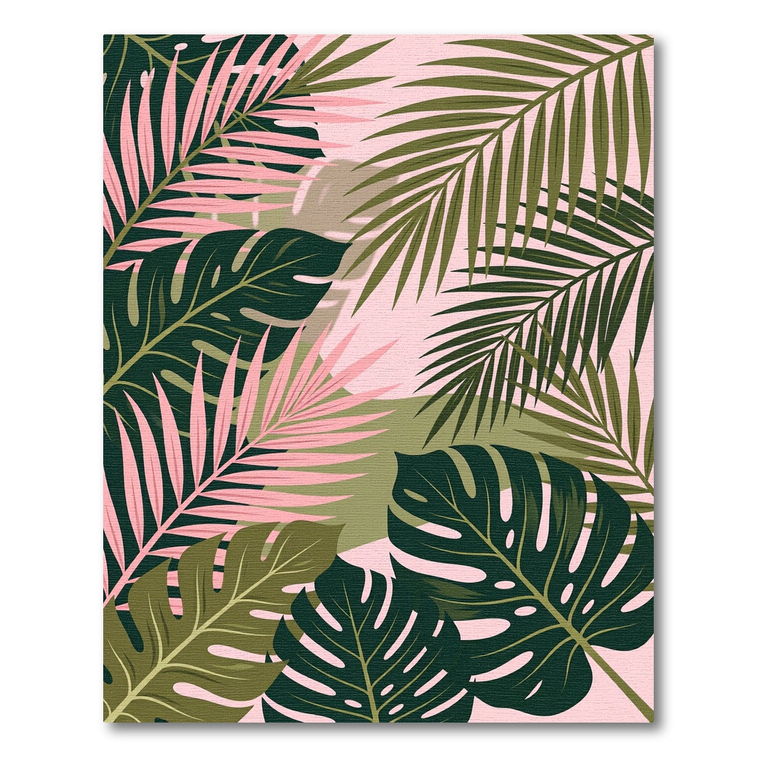 Lush Pink and Olive Tropical Foliage Rug