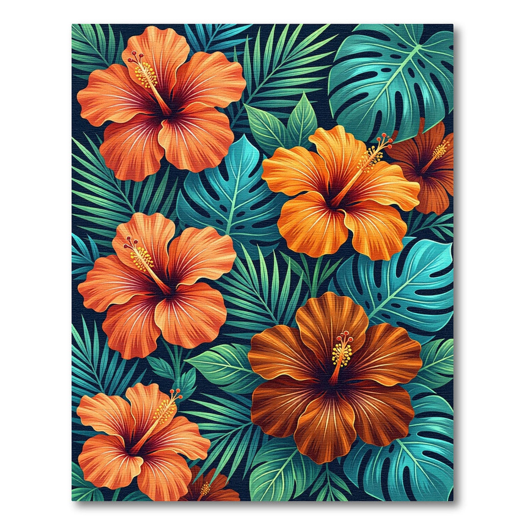 Vibrant Tropical Hibiscus Leaf Botanical Rug
