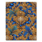 Blue and Gold Ornate Shell Scroll Rug
