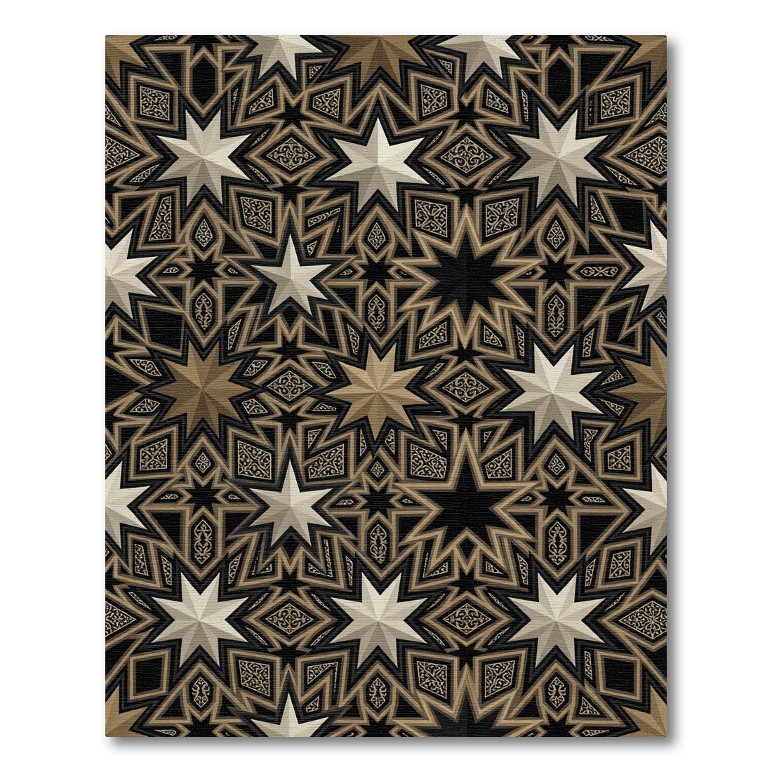 Golden Neutral Starburst Intricate Geometric Rug