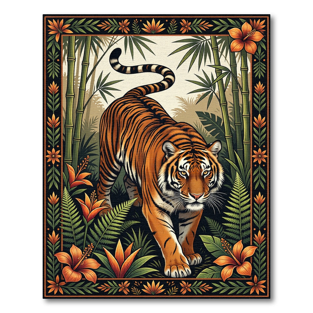 Exotic Jungle Tiger Tropical Flora Rug