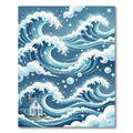 Japanese Indigo Wave House Illustration Rug