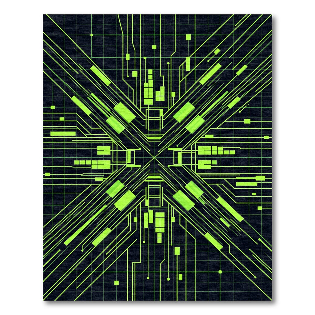 Neon Cyberpunk Circuit Grid Art Rug