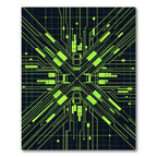 Neon Cyberpunk Circuit Grid Art Rug