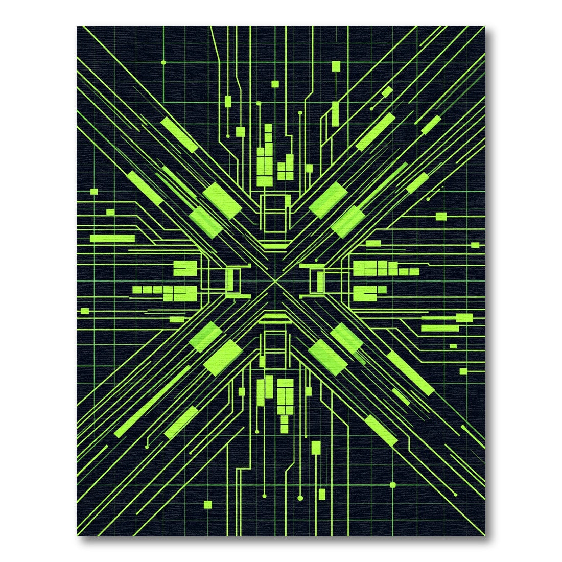 Neon Cyberpunk Circuit Grid Art Rug