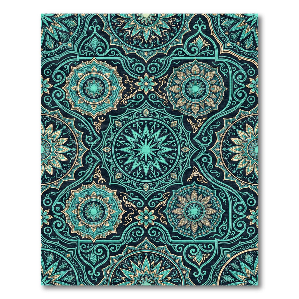 Teal and Gold Ornate Mandala Medallion Rug
