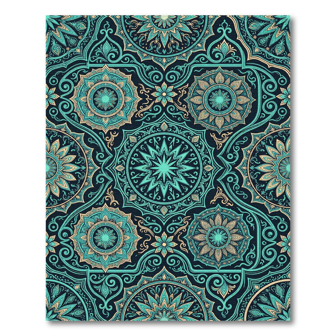 Teal and Gold Ornate Mandala Medallion Rug