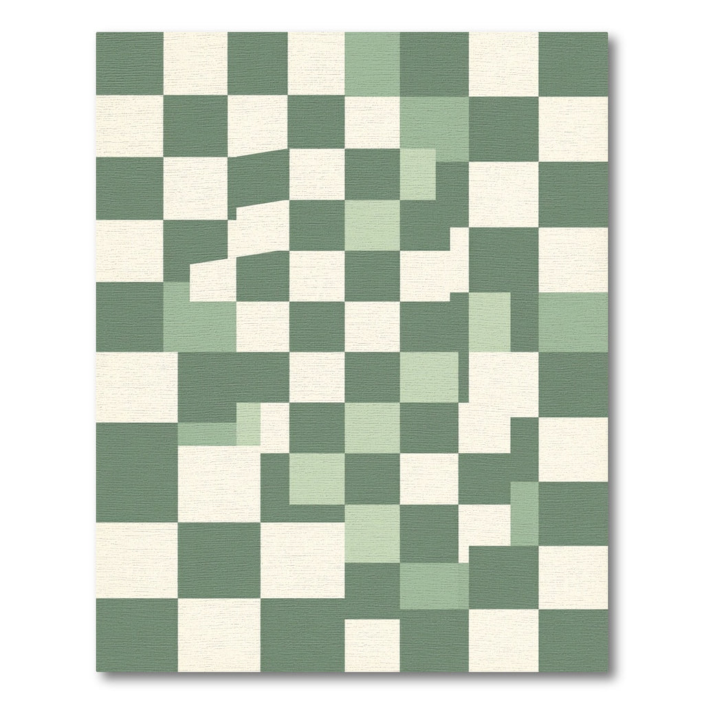 Sage Green Geometric Pixelated Checkered Grid Rug