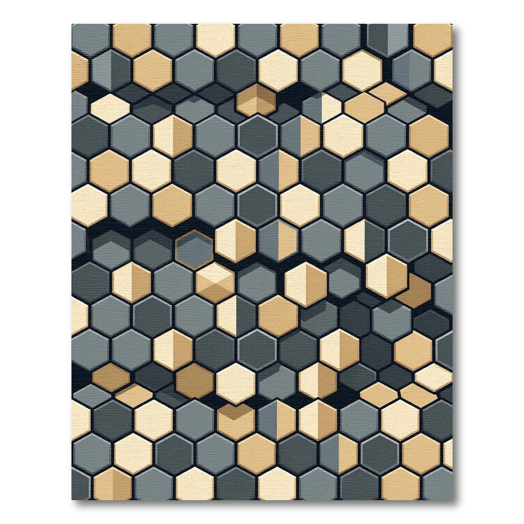 Modern Gray and Gold Hexagon Mosaic Rug
