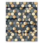 Modern Gray and Gold Hexagon Mosaic Rug