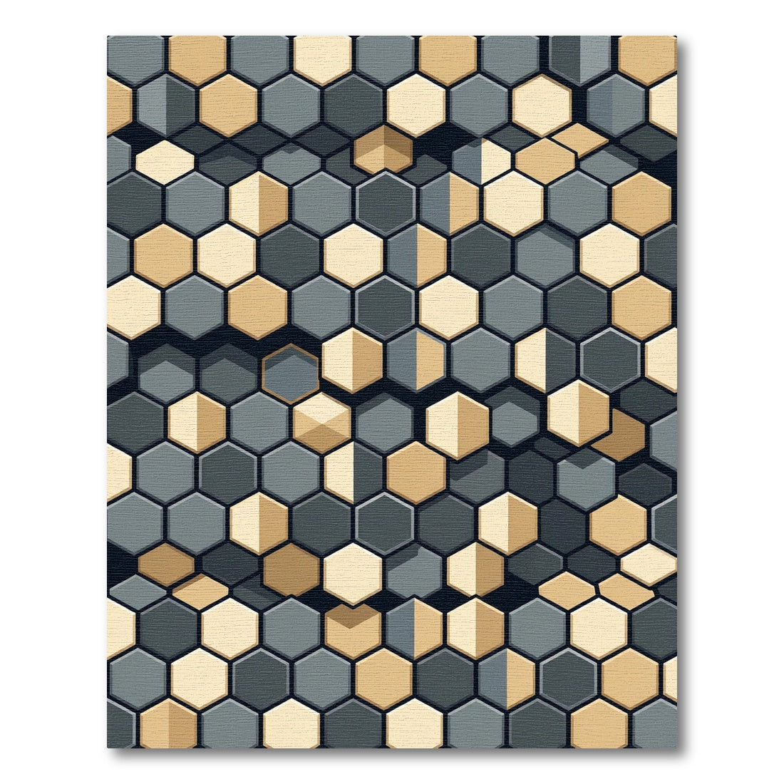 Modern Gray and Gold Hexagon Mosaic Rug