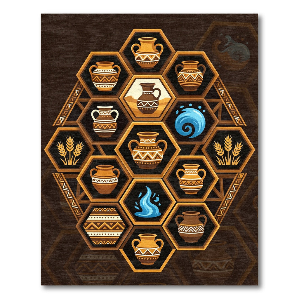 Earthy Hexagon Amphora Vase Mosaic Rug