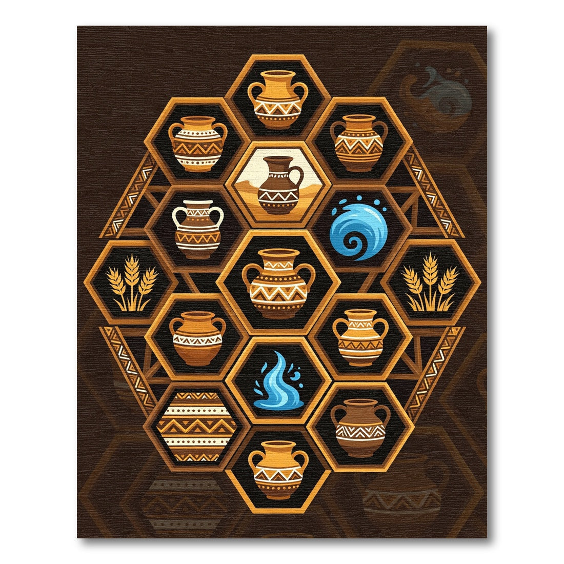 Earthy Hexagon Amphora Vase Mosaic Rug