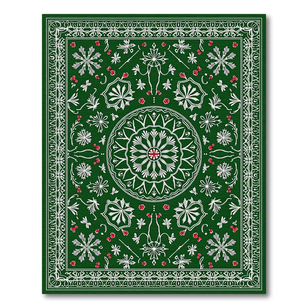 Deep Forest Green Floral Medallion Rug