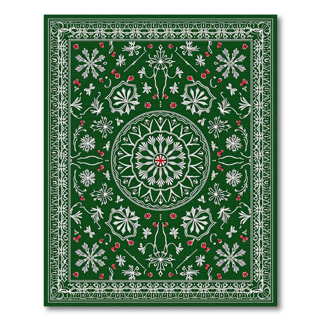 Deep Forest Green Floral Medallion Rug