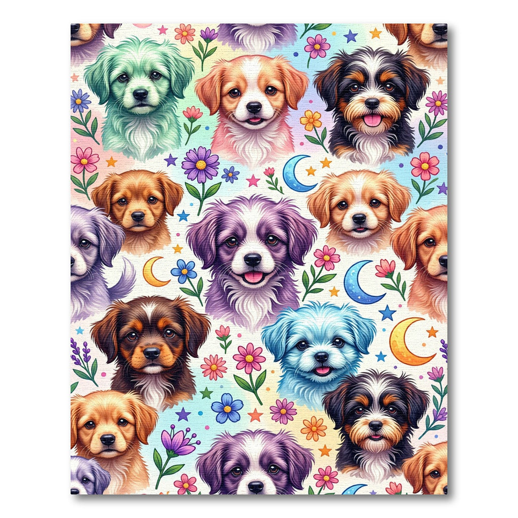 Whimsical Pastel Puppy Floral Celestial Art Rug
