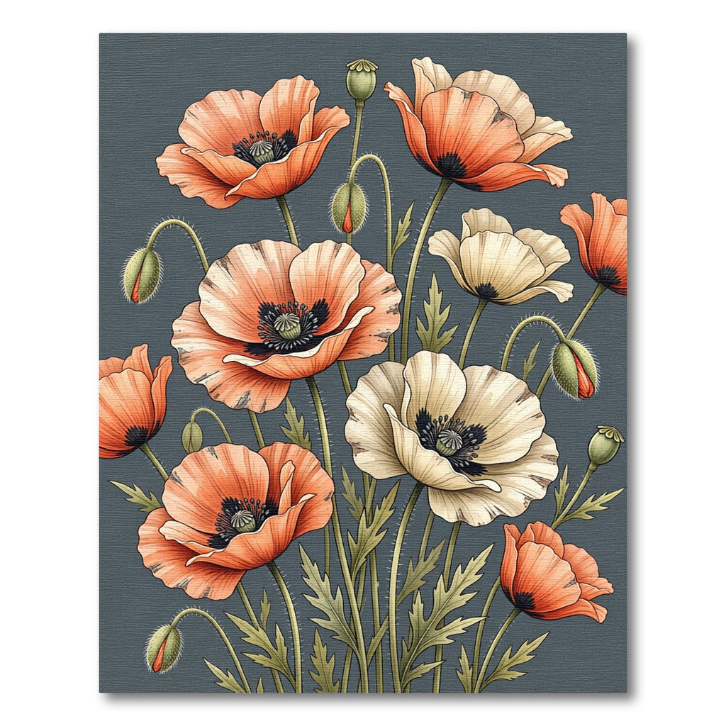 Coral Cream Poppy Floral Arrangement Rug